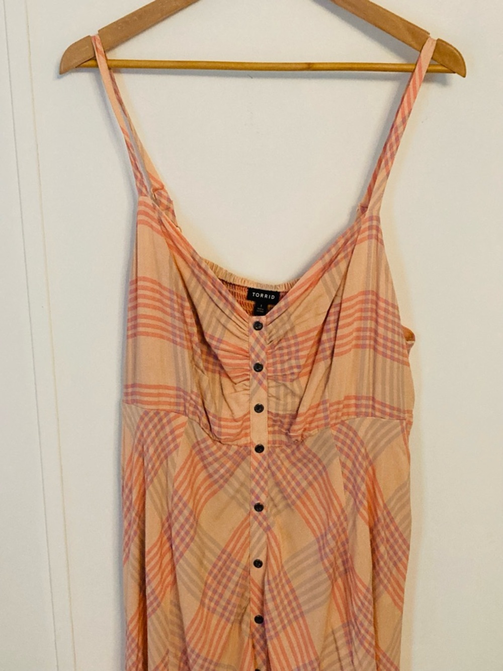 torrid Peach Plaid Challis Button-Front Midi Dress Size 1X Sleeveless - Picture 7 of 16